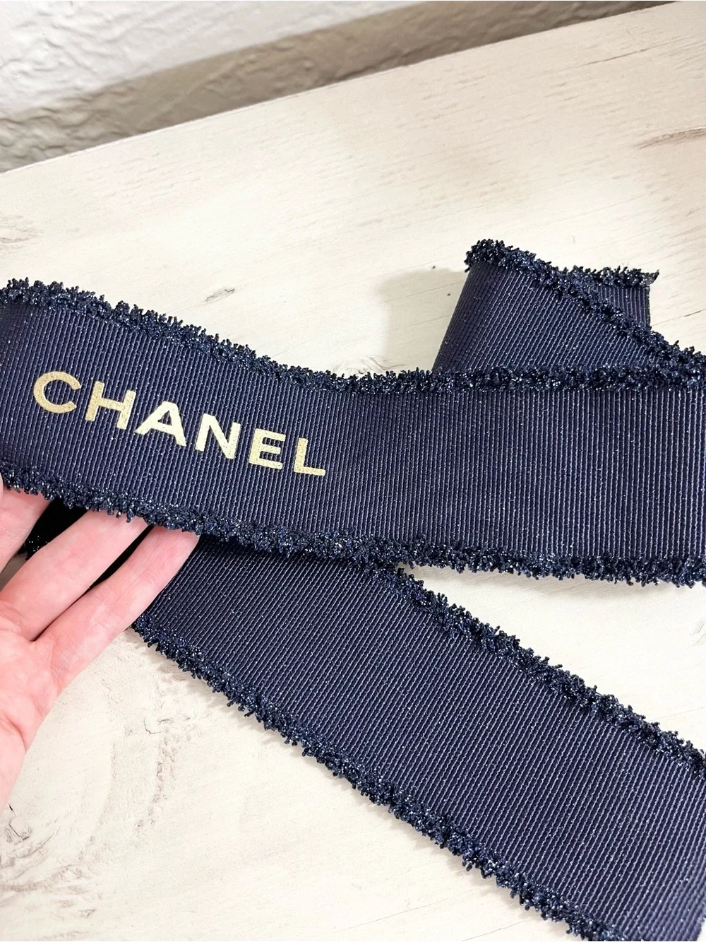 Chanel Ribbon Navy Blue Metallic Fringe